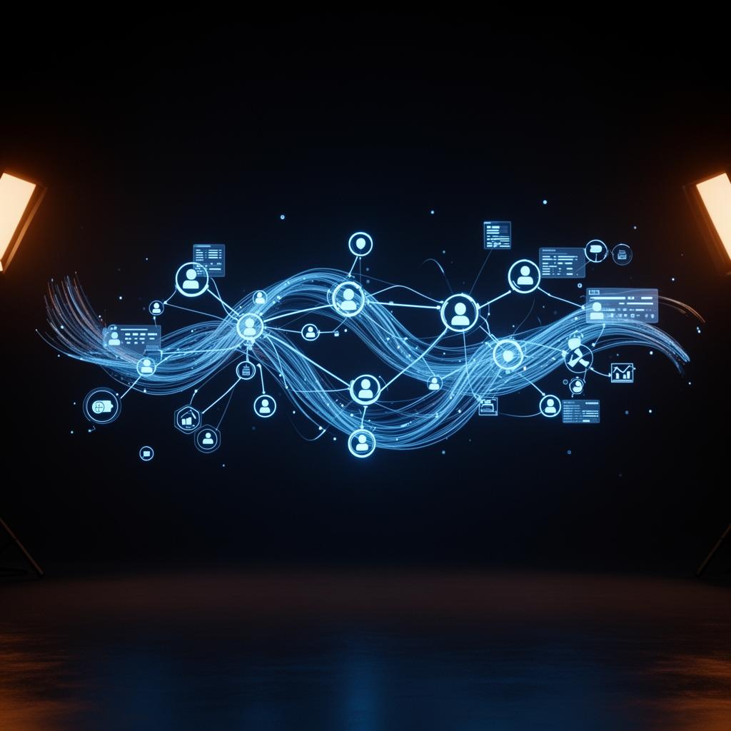 Glowing automation workflow with connected gears above a laptop