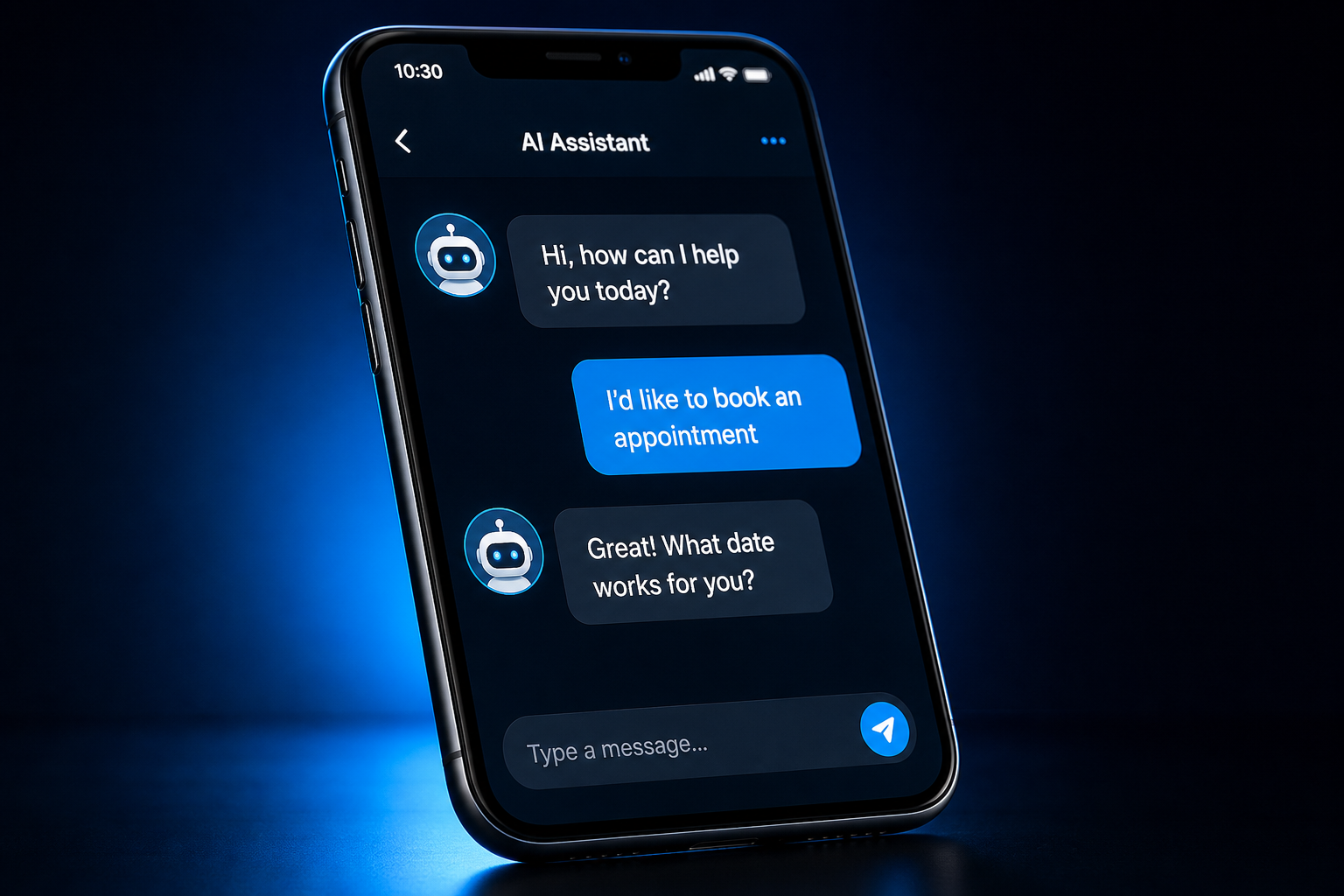 Smartphone chatbot conversation with AI assistant