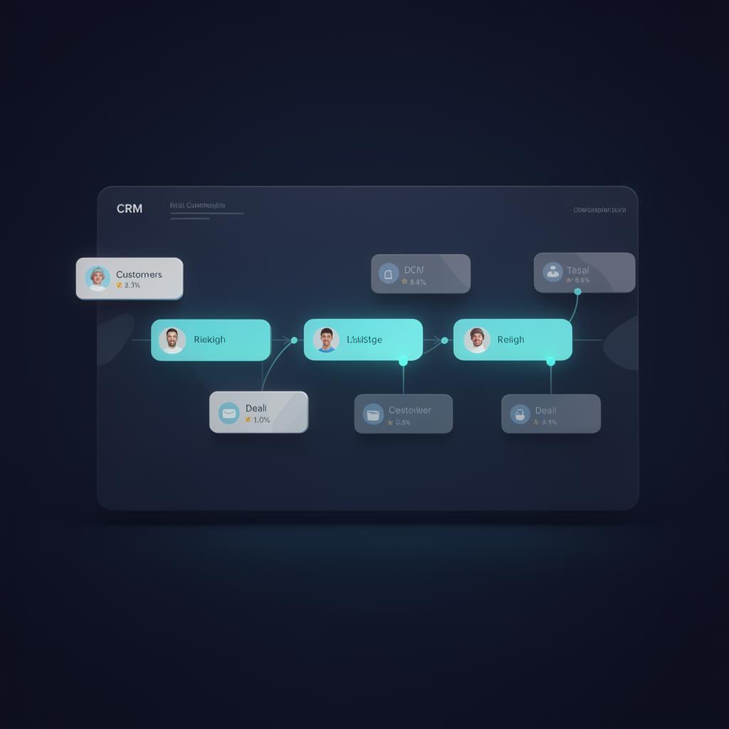 Modern CRM dashboard with customer profile and pipeline cards